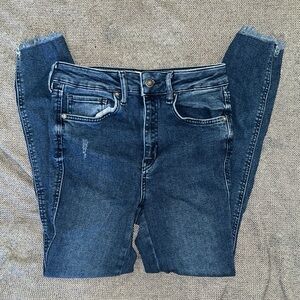 Free People Blue Skinny Jeans with Subtle Fading